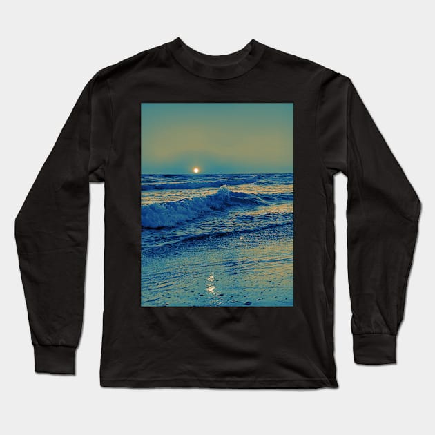 Photo of sunset on the ocean with waves and beach Long Sleeve T-Shirt by Sgrel-art